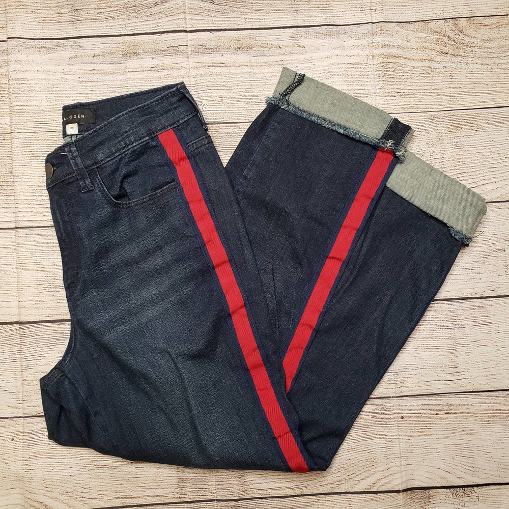 HALOGEN straight crop red panel women's jeans 26